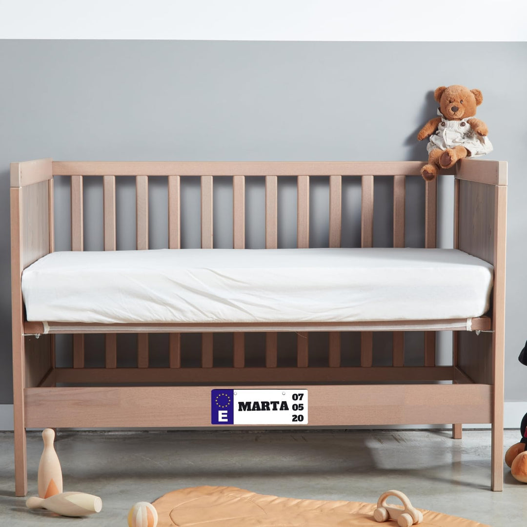 Personalised Registration Plate with Name and Date in MDF Wood 3 mm 18 x 6.5 cm | Stroller Sign | Poster Crib