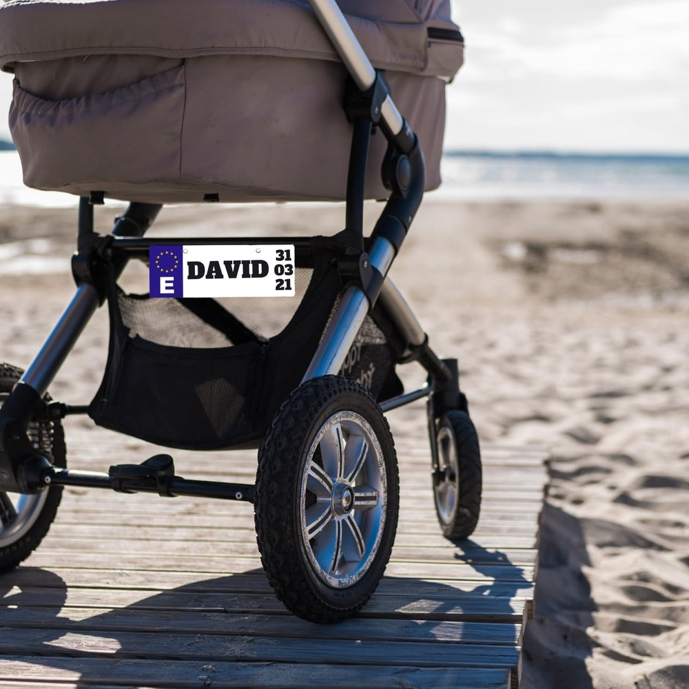 Personalised Registration Plate with Name and Date in MDF Wood 3 mm 18 x 6.5 cm | Stroller Sign | Poster Crib