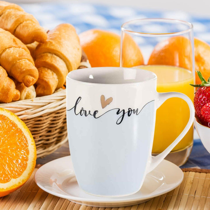 Grupo Darik Large Milk Coffee Mug 280ml | NOT Microwave Safe | Porcelain Mug | Breakfast Mugs | Original Mugs (BLUE)