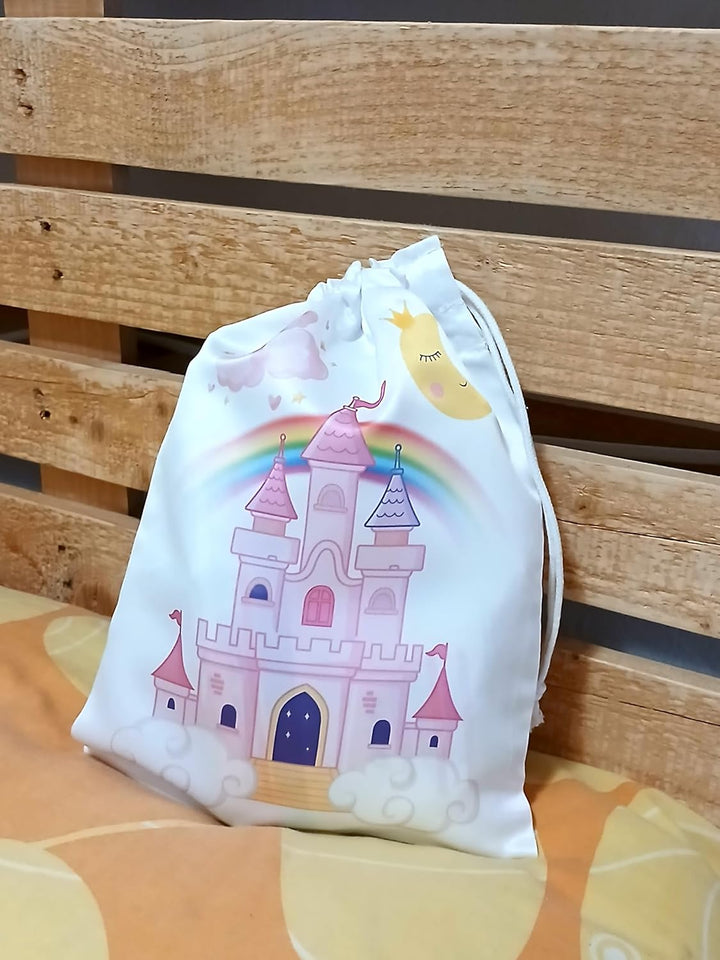 Grupo Darik Bolsa merienda Personalizada con Nombre. Bolsa de Tela niño o niña para la Vuelta al Cole. (PRINCESAS)