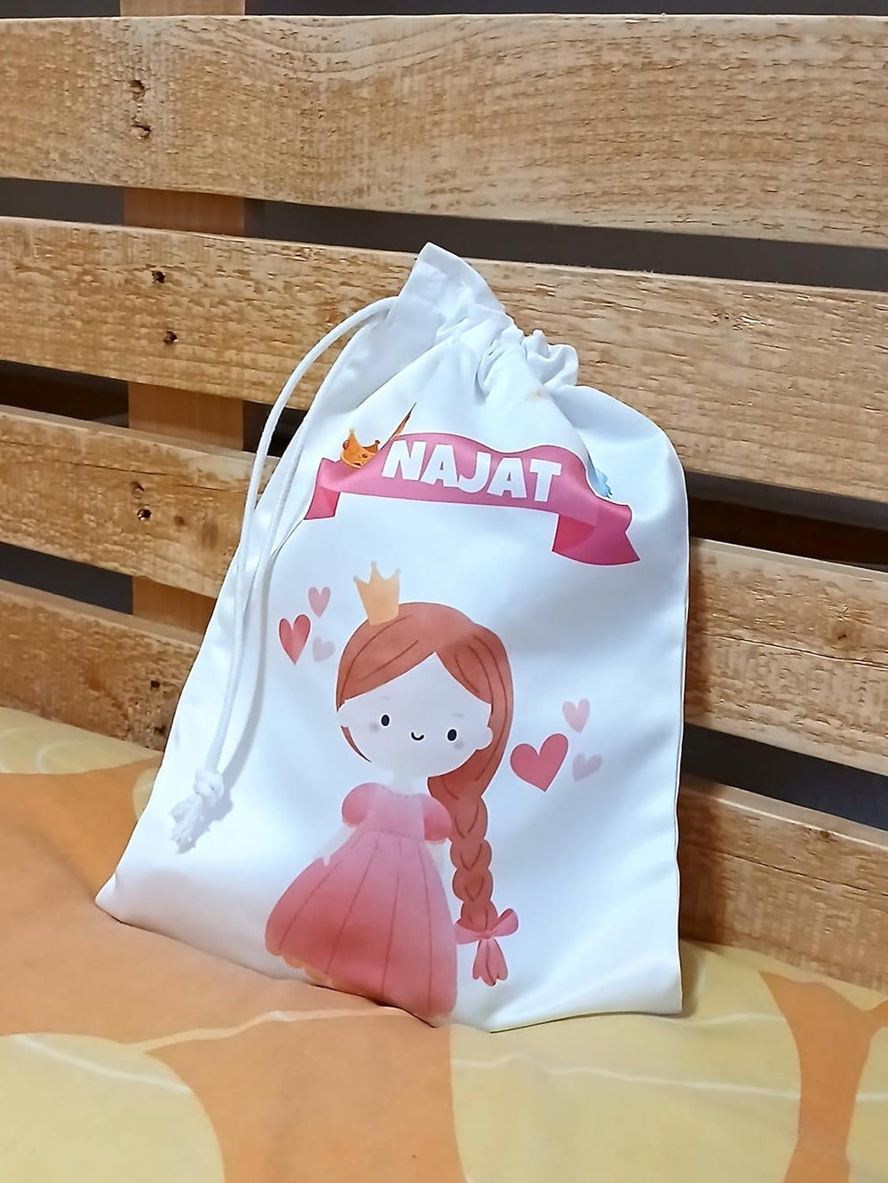 Grupo Darik Bolsa merienda Personalizada con Nombre. Bolsa de Tela niño o niña para la Vuelta al Cole. (PRINCESAS)