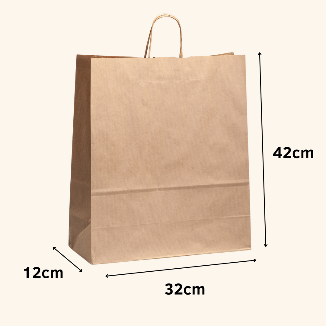 Bolsa ANÓNIMAS de papel kraft de asa rizada  100gr./m2 ALTA CALIDAD marrón diferentes tamaños