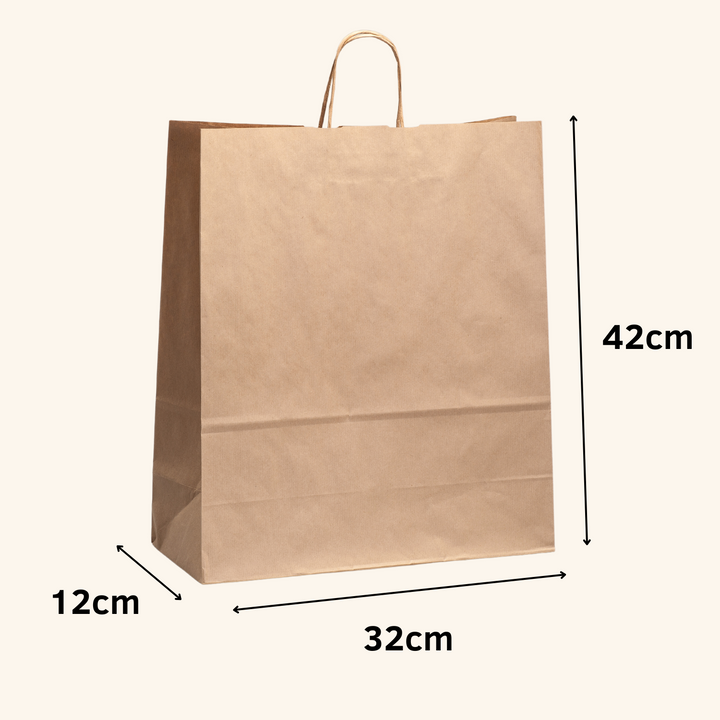 Bolsa ANÓNIMAS de papel kraft de asa rizada  100gr./m2 ALTA CALIDAD marrón diferentes tamaños