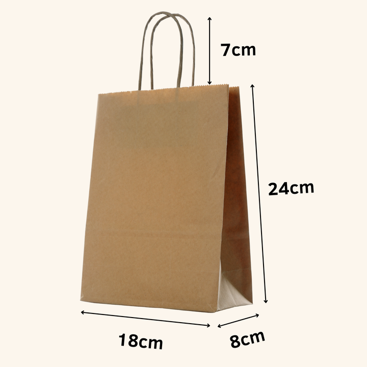 Bolsa ANÓNIMAS de papel kraft de asa rizada  100gr./m2 ALTA CALIDAD marrón diferentes tamaños