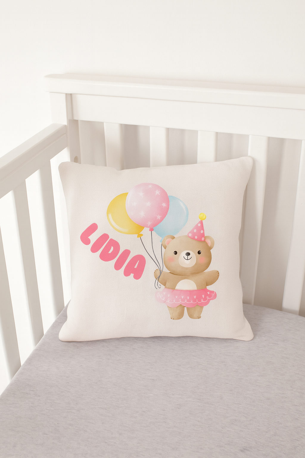 Funda + Relleno Cojín Personalizado para Bebé 20x20 cm – Funda de Símil Lino con Nombre y Diseño Exclusivo