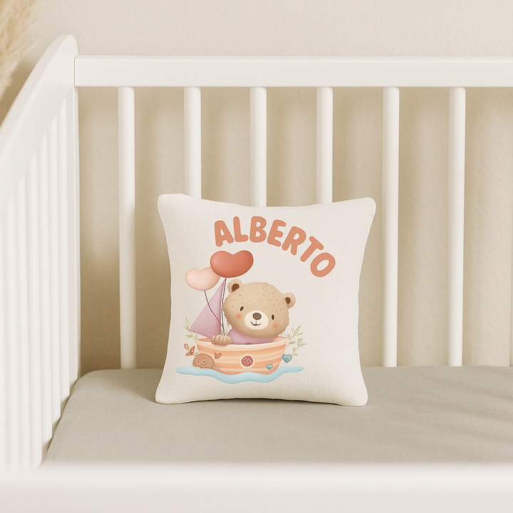 Funda + Relleno Cojín Personalizado para Bebé 20x20 cm – Funda de Símil Lino con Nombre y Diseño Exclusivo