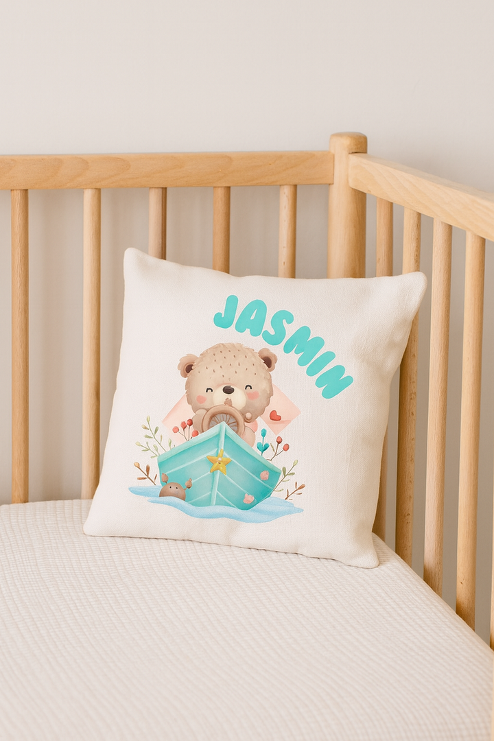 Funda + Relleno Cojín Personalizado para Bebé 20x20 cm – Funda de Símil Lino con Nombre y Diseño Exclusivo