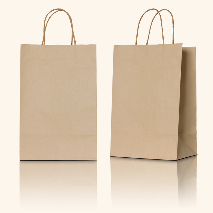 Bolsa ANÓNIMAS de papel kraft de asa rizada  100gr./m2 ALTA CALIDAD marrón diferentes tamaños