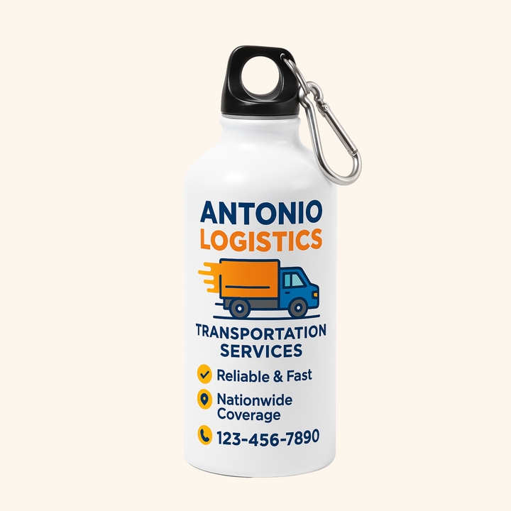 Botella de Aluminio con tu logo 400 ml con Mosquetón