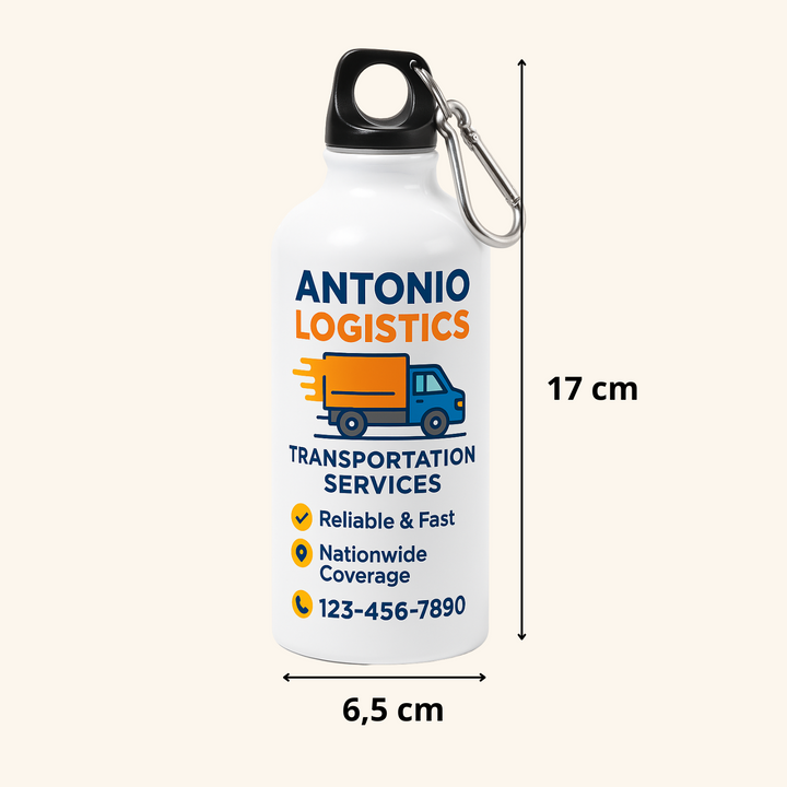 Botella de Aluminio con tu logo 400 ml con Mosquetón