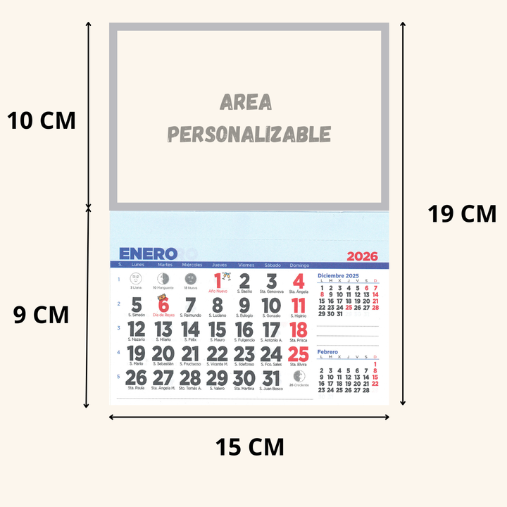Calendario de Nevera Magnético 2026 15x20 cm Personalizado con Tu Foto en Papel Fotografico