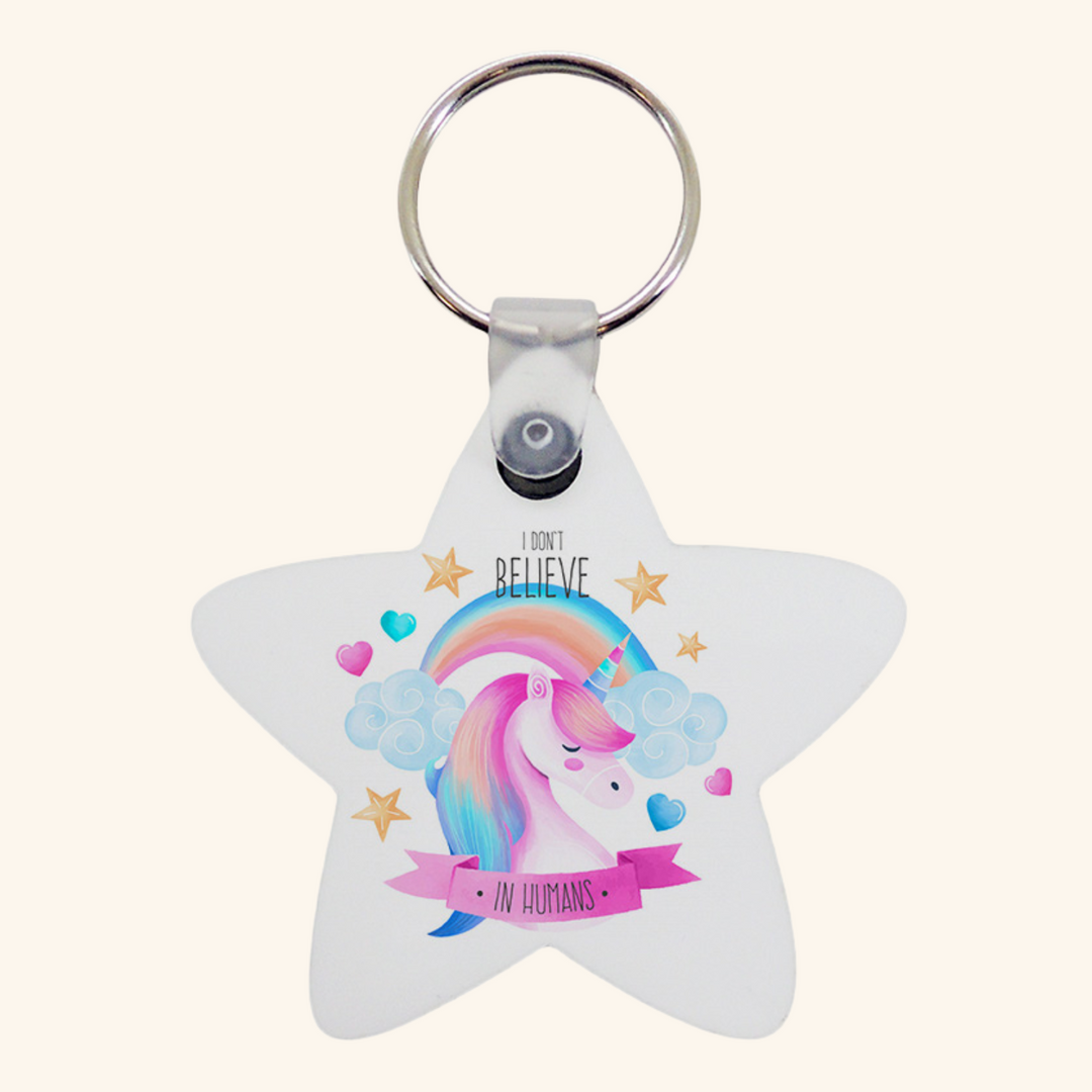 Llavero estrella en madera brillante personalizado a doble cara