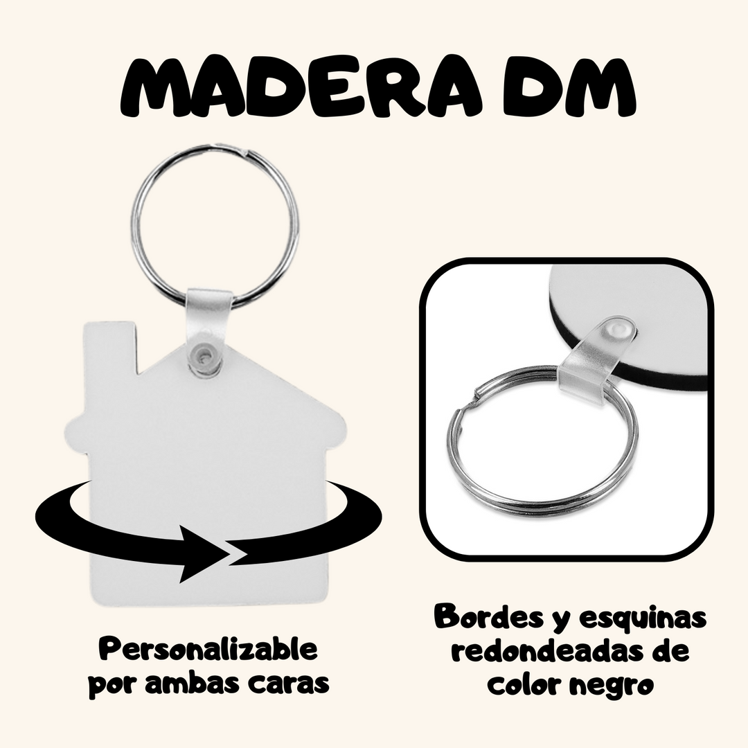 Llavero casita en madera brillante personalizado a doble cara