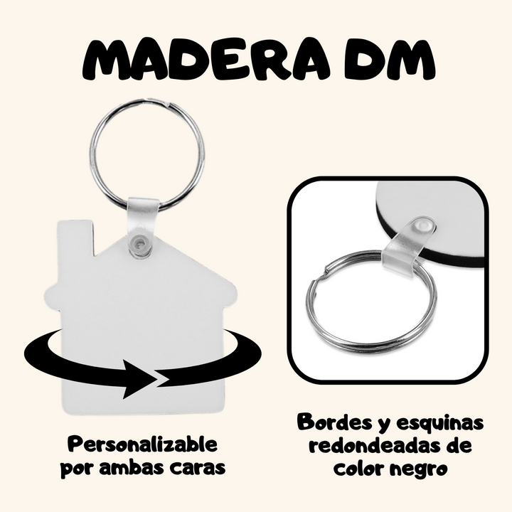 Llavero casita en madera brillante personalizado a doble cara