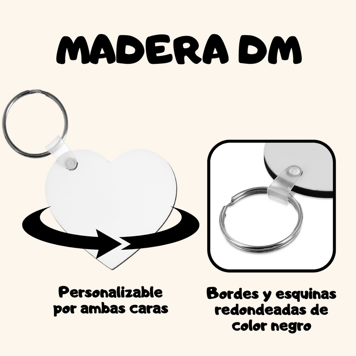 Llavero corazón en madera brillante personalizado a doble cara