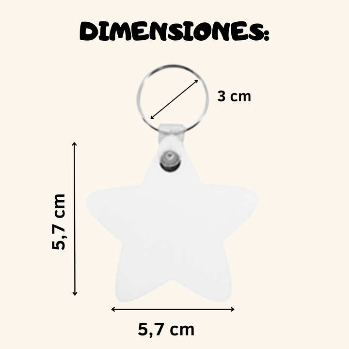 Llavero estrella en madera brillante personalizado a doble cara
