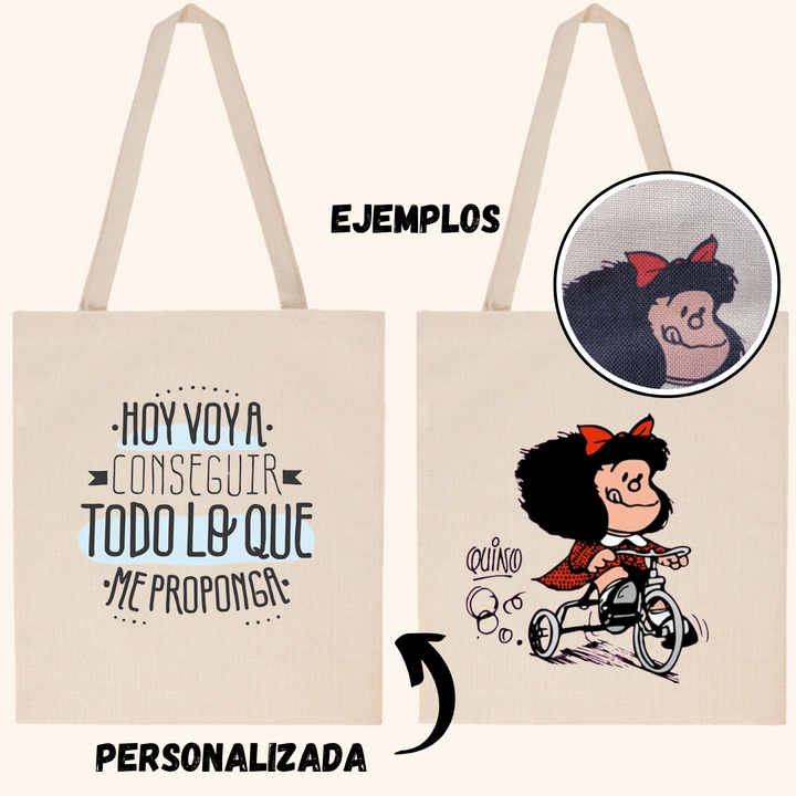 Totebag personalizada a 2 caras simil lino de asas largas